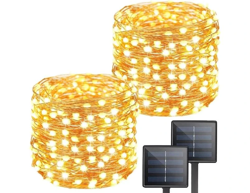 Solar String Lights, 2-Pack 100 Led Outdoor Solar Fairy Lights, 65.6Ft Total Length, Waterproof Copper Wire, 8 Modes, Warm White