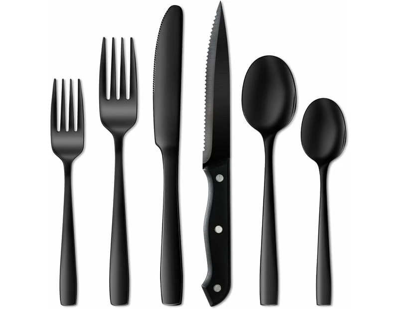 24 Pieces Black Silverware Set, Food-Grade Stainless Steel Cutlery Set for 4, Tableware Eating Utensils, Mirror Finished, Dishwasher Safe