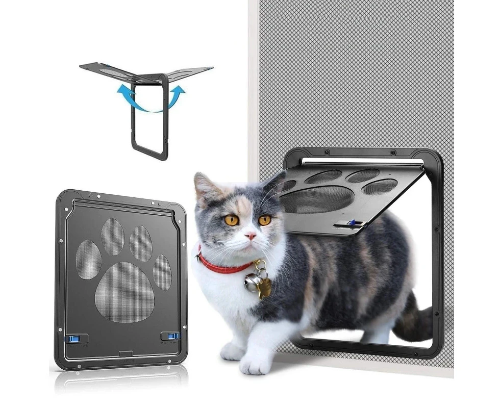 Cat Screen Door Lockable Self-Closing Function Sturdy Pet Door Easy Safe Freely Enter House from Outdoor Garden Window