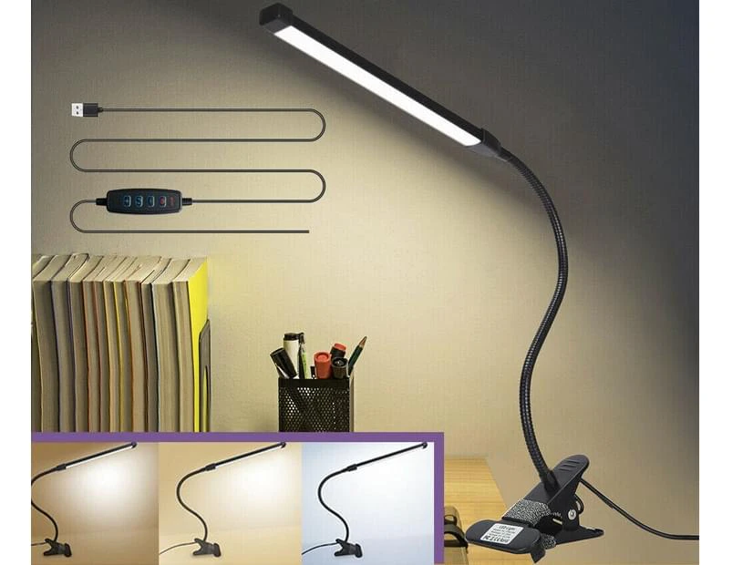 Clip On Desk Lamp Table Light Bedside Night Reading Led Eye Care USB Dimmable