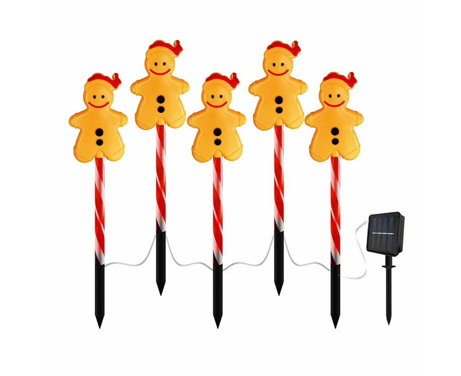 Set of 5 Gingerbread Man Solar Path Lights8 LED Modes Outdoor Stake Lights ArtCreativity for Pathway and Backyard Decor