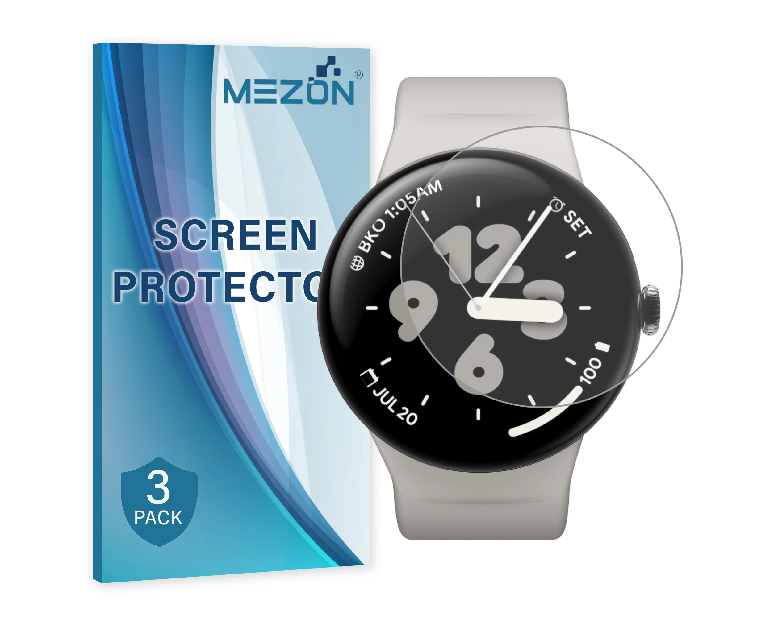 [3 Pack] MEZON Google Pixel Watch 3 XL (45mm) Ultra Clear TPU Film Screen Protectors – High Protection, Shock Absorption