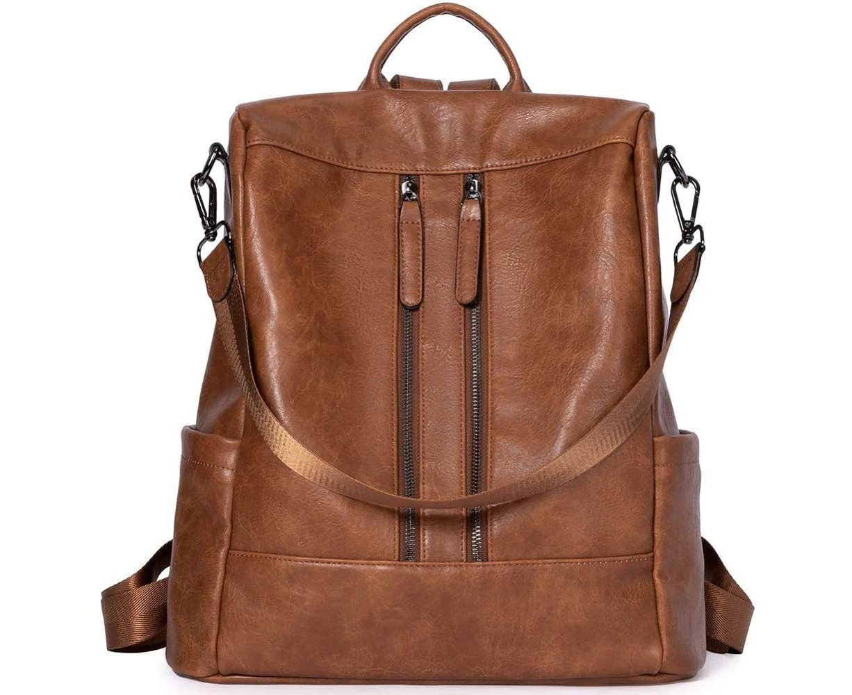 Women's Anti-Theft Leather Backpack, Handbag, Daypack, for Women, Girls, A-brown,