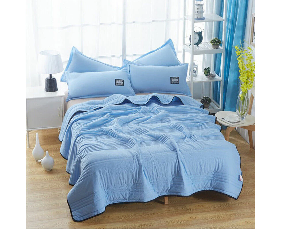 Blue Summer Cooling Blankets Smooth Air Condition Comfortable Lightweight Thin Quilt