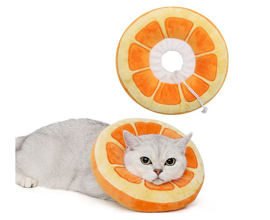 Adjustable Cat Protective Cone Collar Soft Recovery Collar Cones After Surgery for Kittens--Orange M