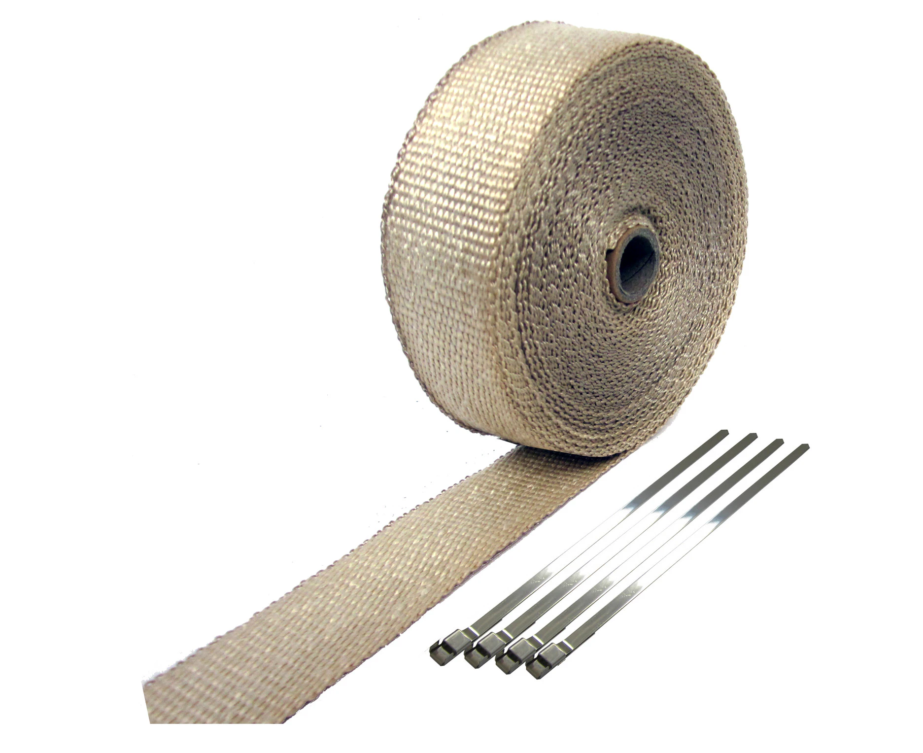 EXHAUST HEADER WRAP TAPE Heat Protection 2000 F Tan 4.5m X 50mm + 4 Steel Ties