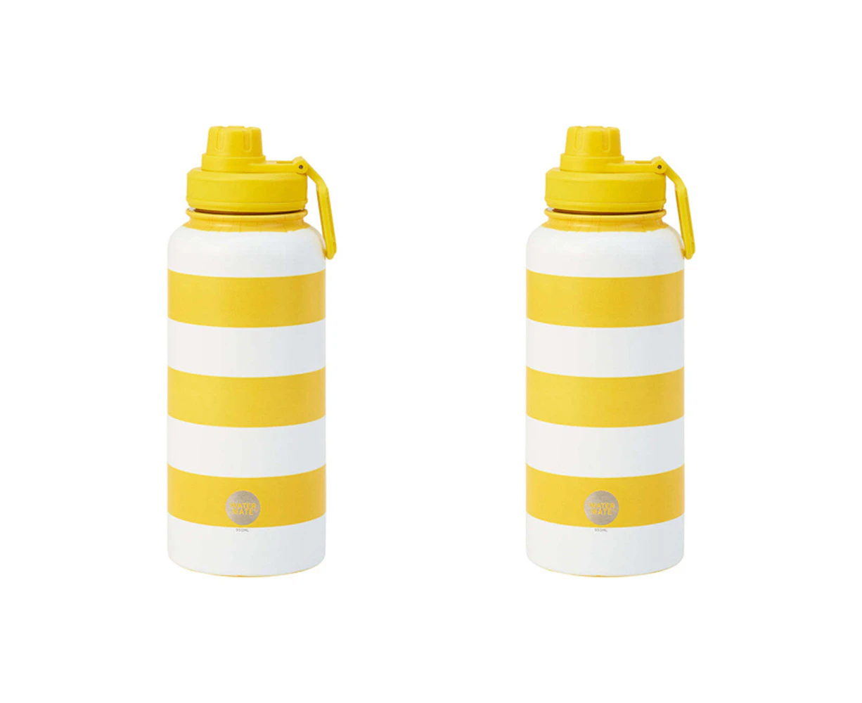 2x Annabel Trends Watermate 950ml Stainless Steel Water Bottle Yellow Stripe