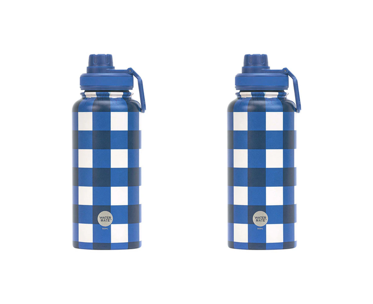 2x Annabel Trends Watermate 950ml Stainless Steel Water Bottle Cobalt Check