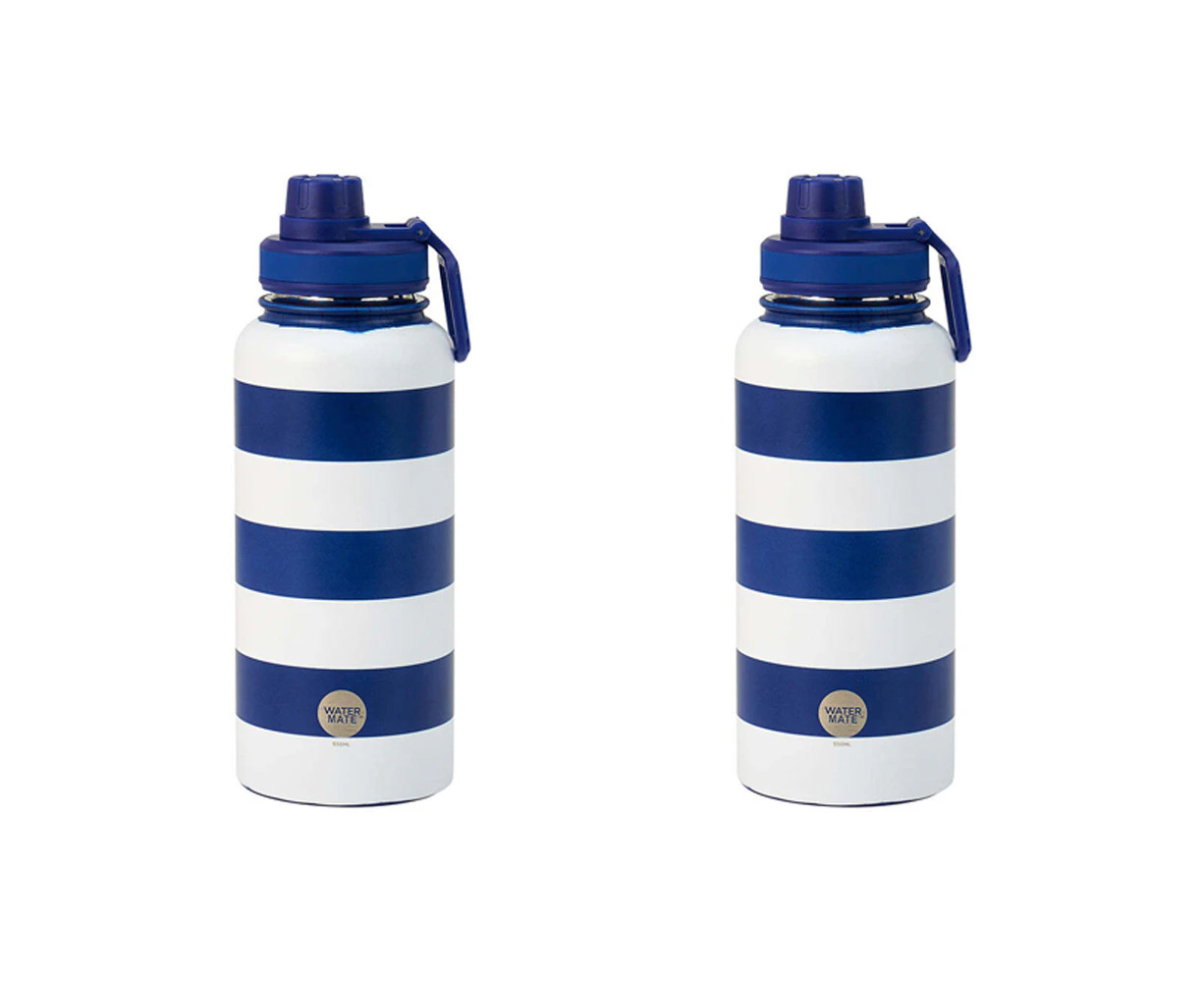 2x Annabel Trends Watermate 950ml Stainless Steel Drink Water Bottle Navy Stripe