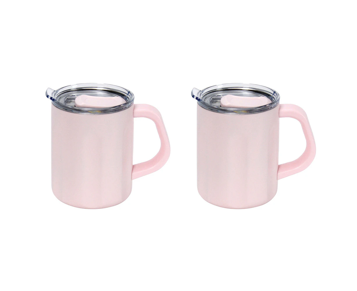 2x Annabel Trends The Big Mug 470ml Double Wall Stainless Steel Coffee Cup Pink