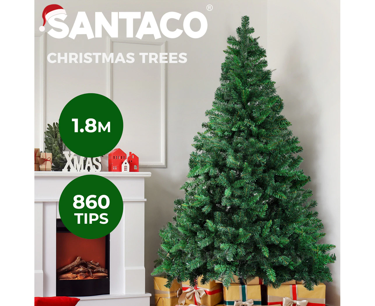 Santaco Artificial Christmas Tree 1.8M Xmas Decoration 860 Lush Tips Metal Stand