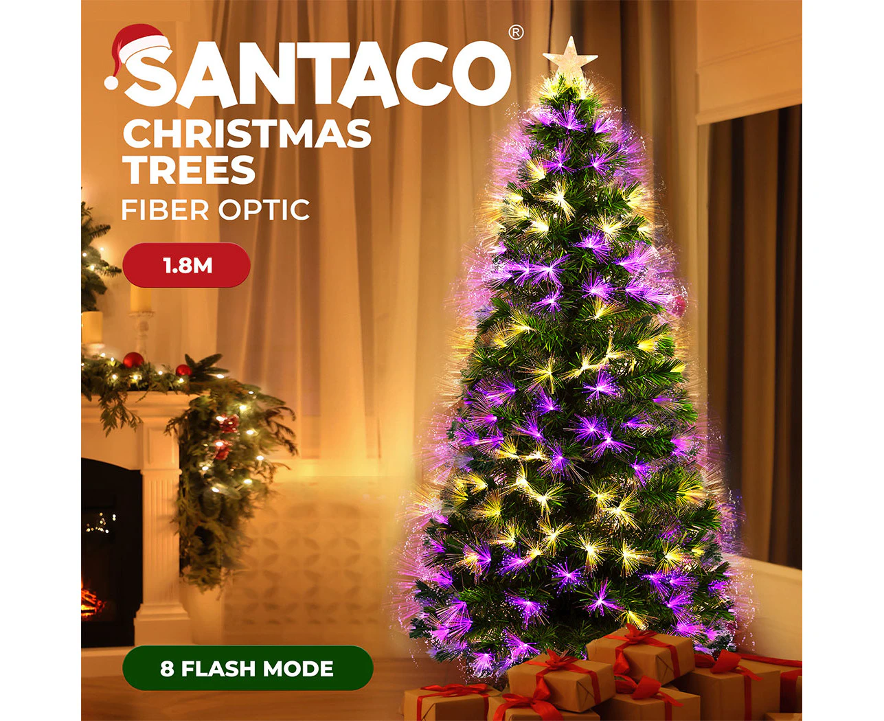 Santaco 1.8M Christmas Tree Fibre Optic 6Ft Atificial Xmas Lights Holiday Decor