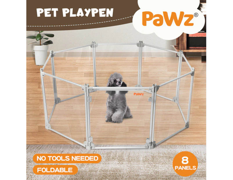 Pawz Pet Playpen Transparent Acrylic Clear Folding Dog Fence Kennel 8 Panel