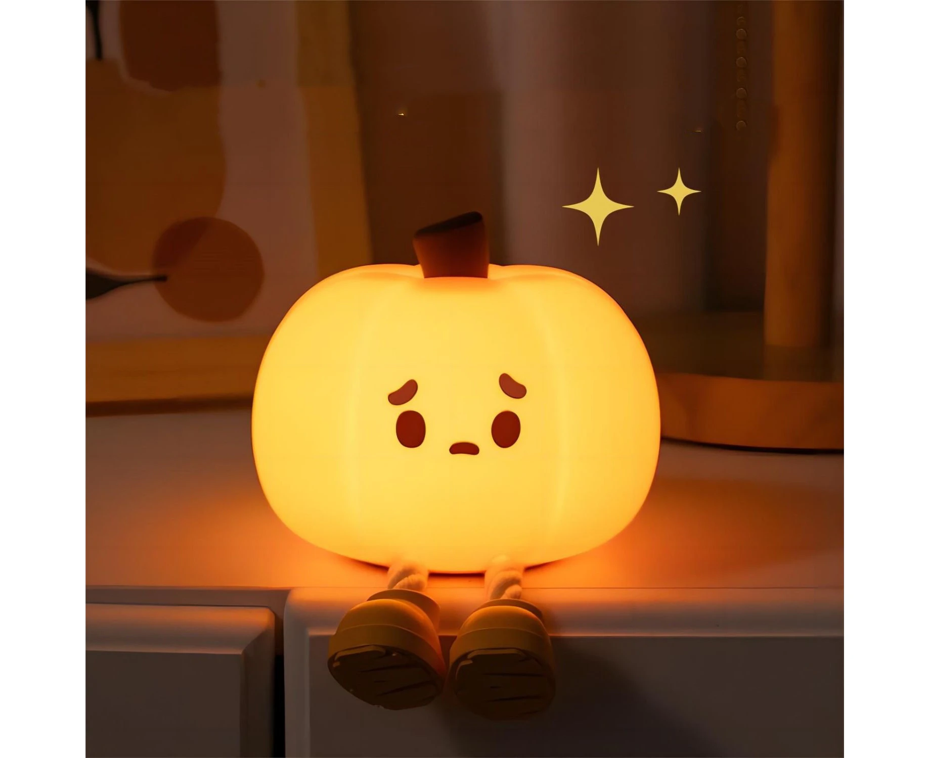 Rechargeable Silicone Pumpkin Night Light Innovative Cute Eye Protection Dimmable Nightlight for Boys and Grils, Bedside Tap Lamp