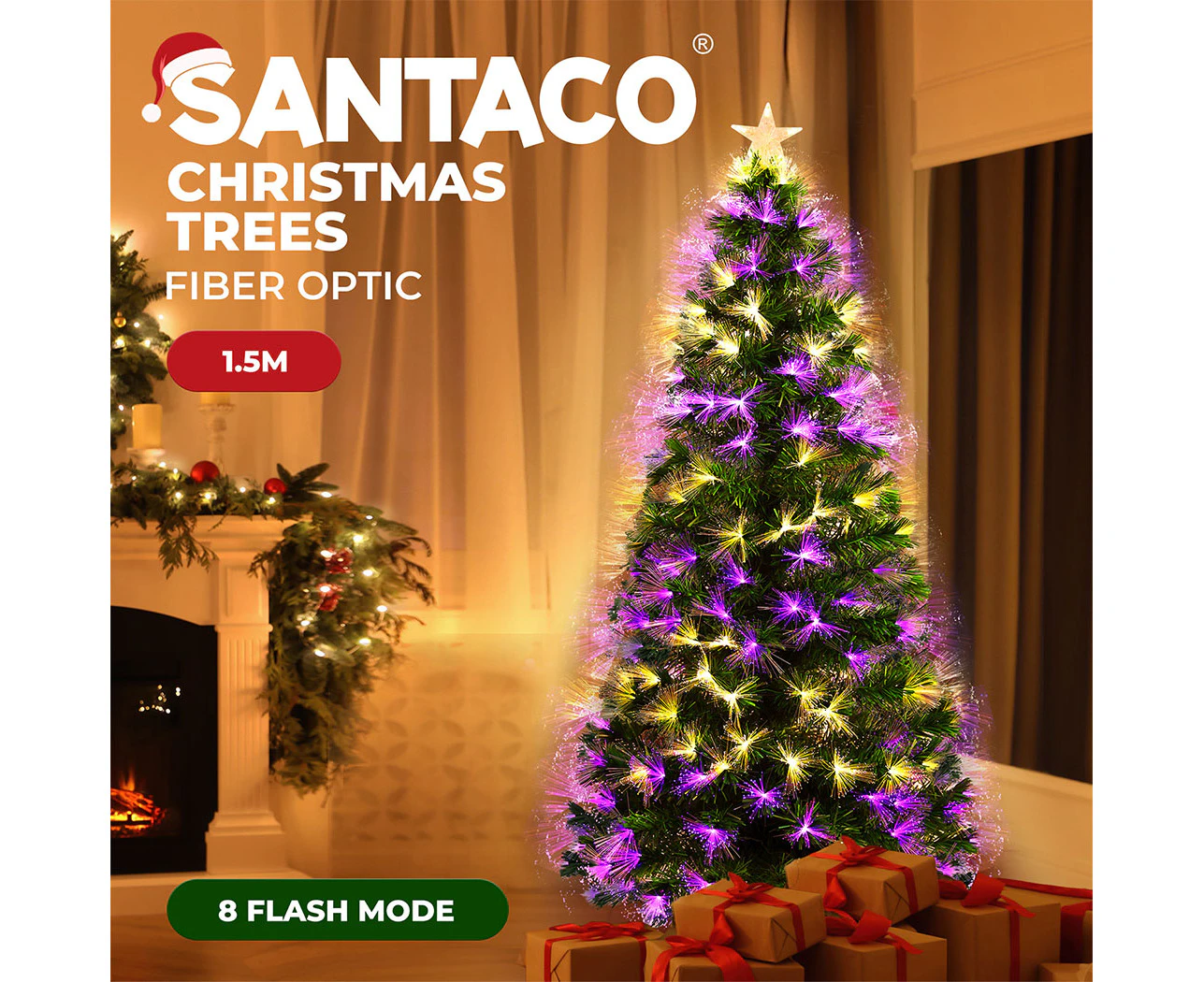 Santaco Christmas Tree with Lights 1.5M Xmas Trees Fibre Optic Atificial Decor