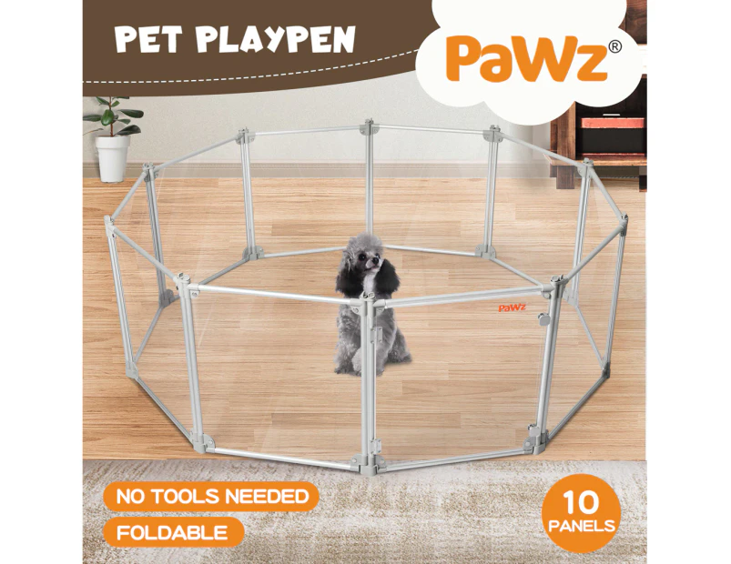 Pawz Pet Playpen Transparent Acrylic Clear Folding Dog Fence Kennel 10 Panel