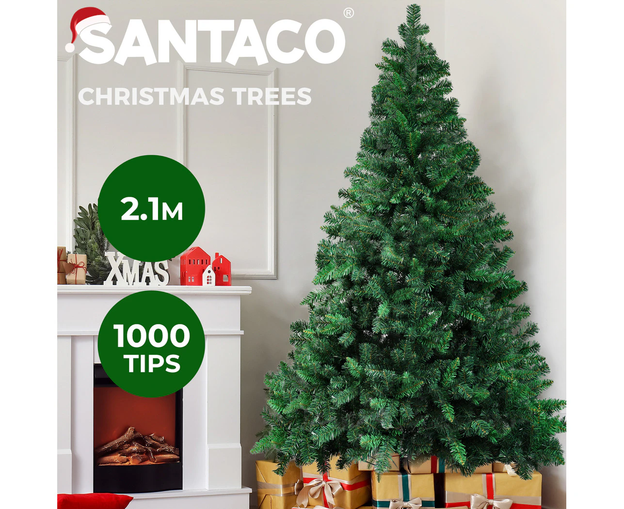 Santaco Christmas Tree 2.1M Artificial Xmas Decoration Metal Stand Easy Assembly