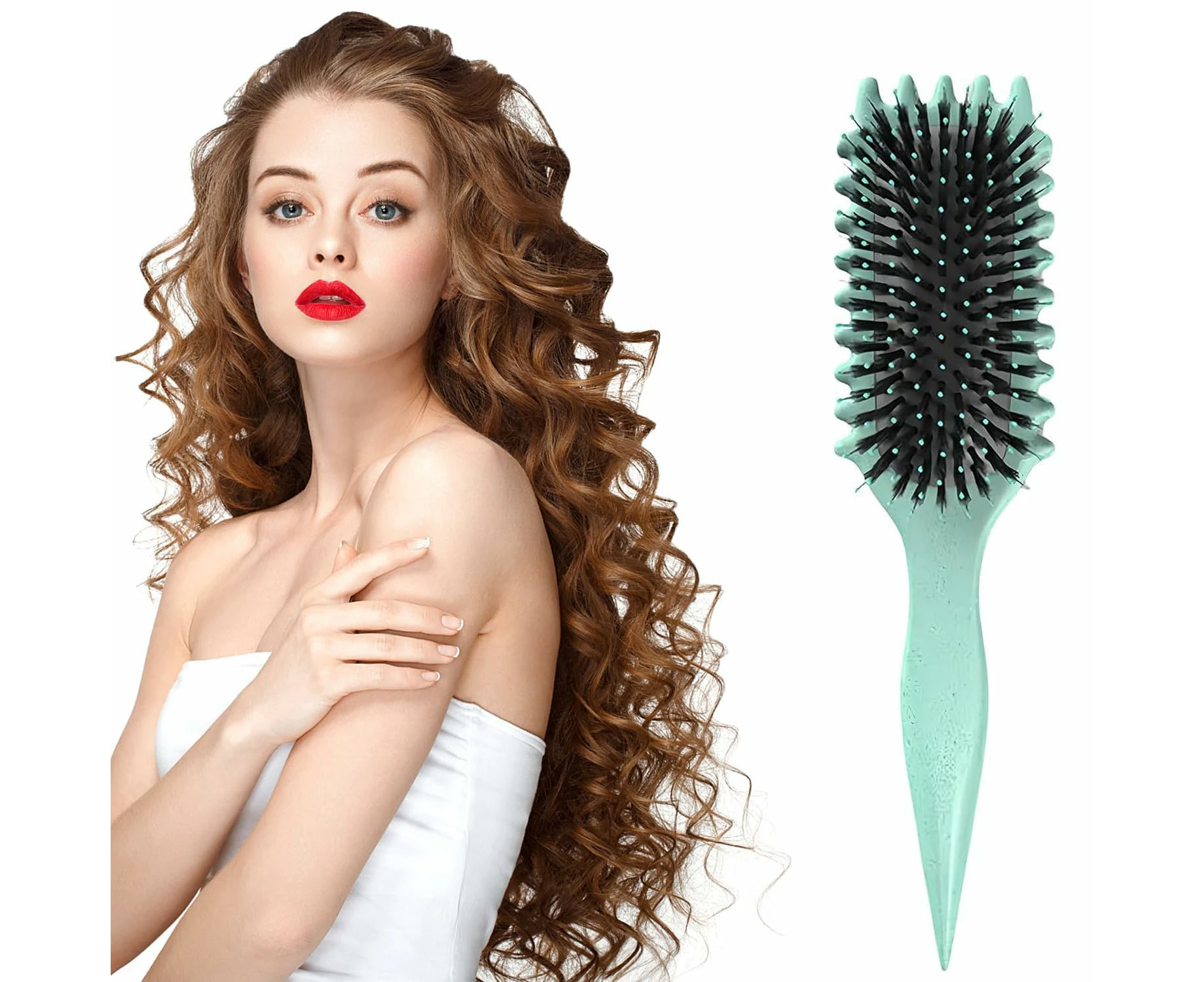 Curl Brush, Curl with Prongs Define Styling Brush, Curl Clumping Brush, for Combing and Shaping Men's and Women's Curls to Reduce Pulling -Green