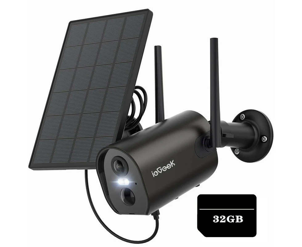 2K Solar Security Camera Home Outdoor Wireless Cameras 15000mah Battery with Solarpanel and 32GB Memory Card