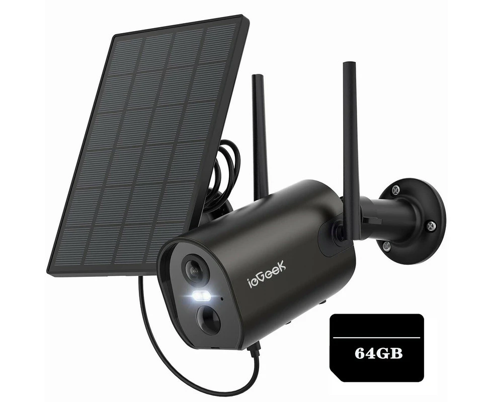 2K Solar Security Camera Home Outdoor Wireless Cameras 15000mah Battery with Solarpanel and 64GB Memory Card