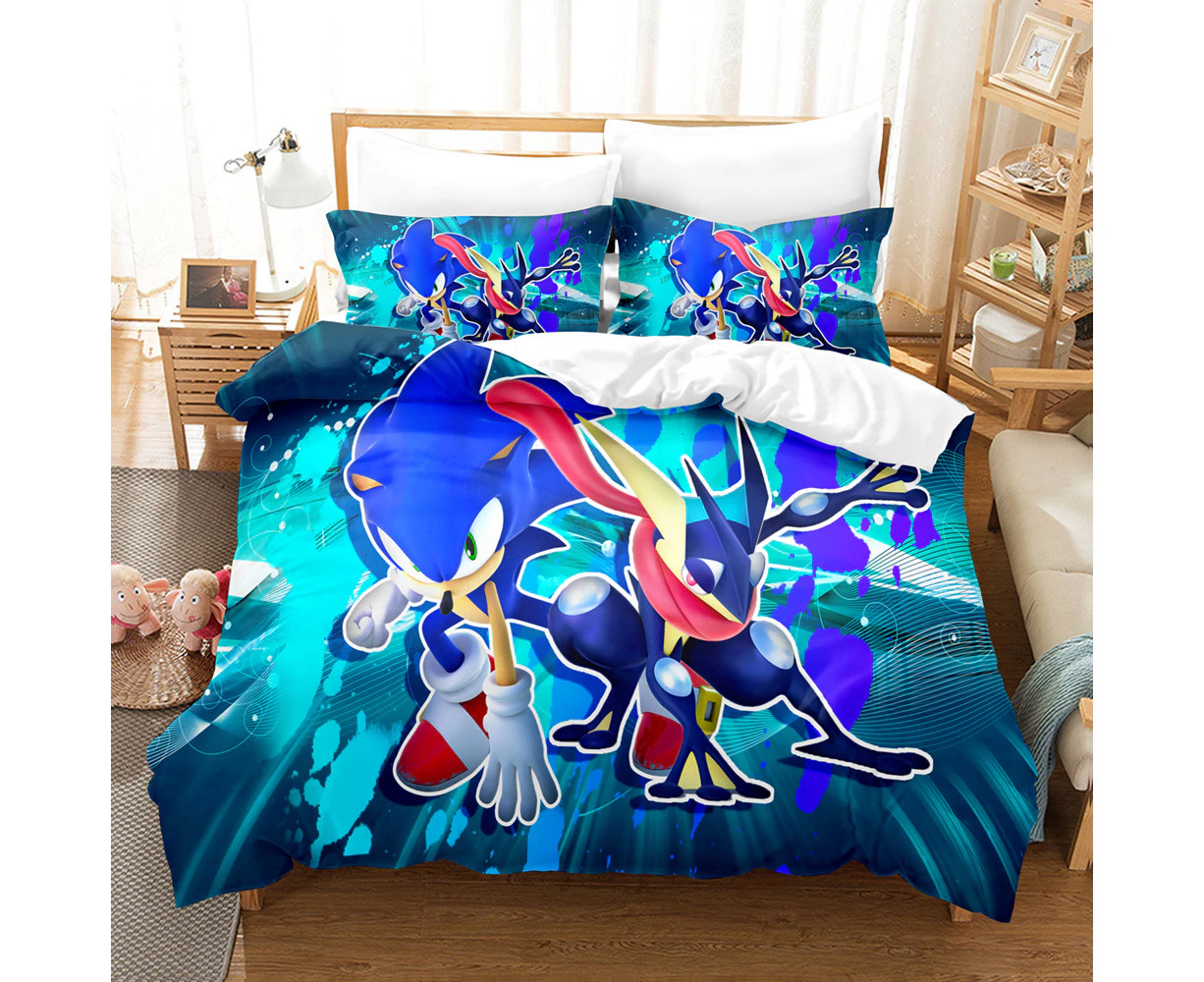 Sonic Sheets Three Piece Set, 3D Printing, Soft Microfiber, Duvet Cover, Suitable For Boys And Girls Bedroom