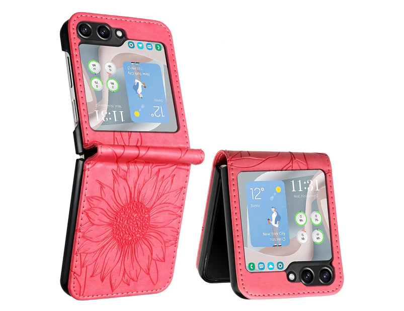 Samsung Galaxy Z Flip 6 Case,RFID Blocking Wallet Phone Case-Red