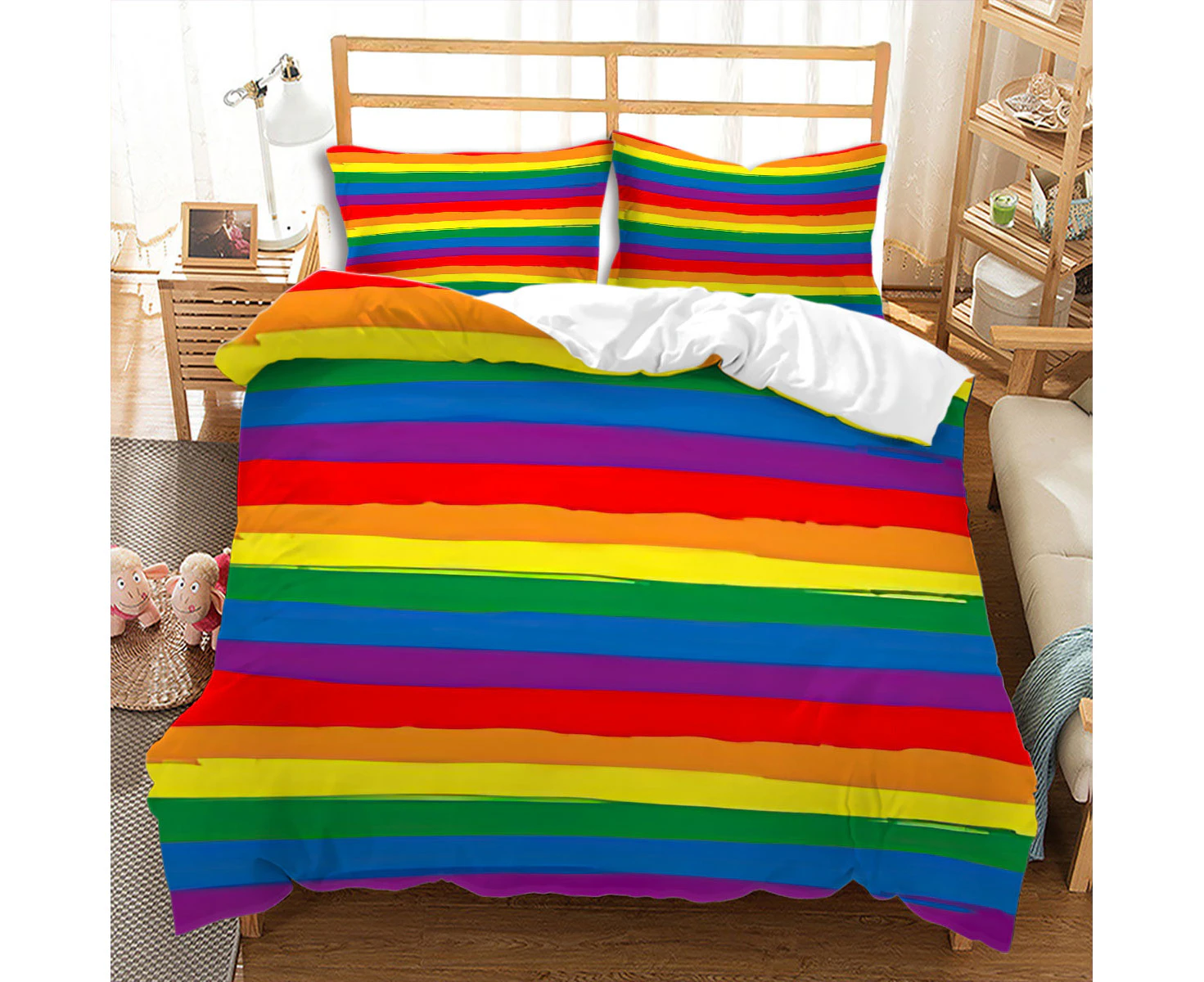 Rainbow Sheet Suit, Bedding Suit, Soft Microfiber, Duvet Cover, With Zipper And Pillowcase