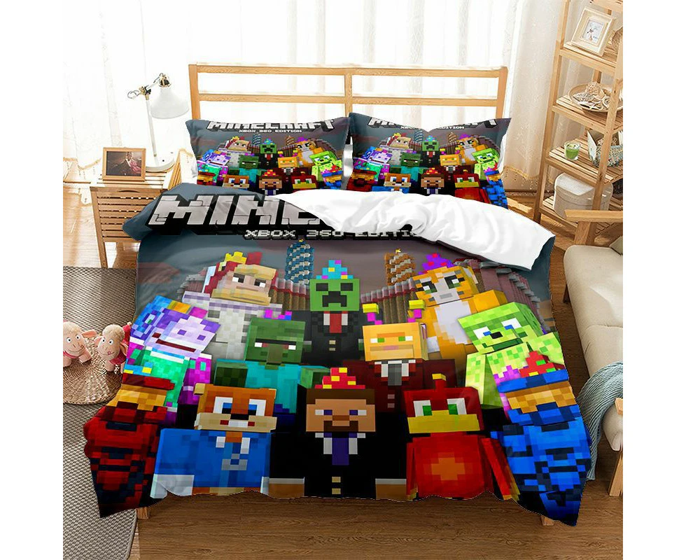 MC Children Bedding Boys Bedroom Cartoon Minecraft Bed Duvet Cover 3 Piece Double Bed Single Bed