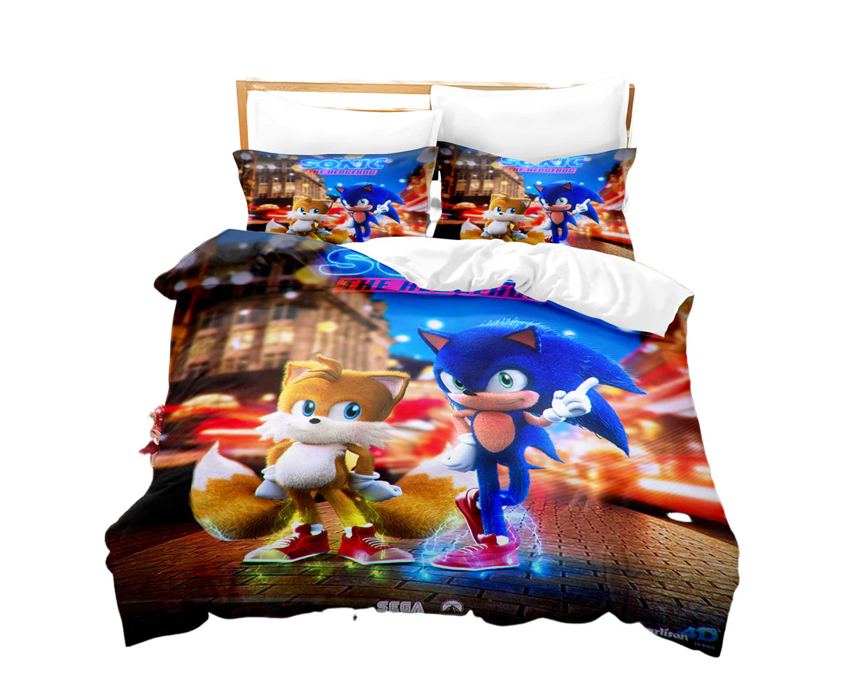 Sonic Sheets Three Piece Set, 3D Printing, Soft Microfiber, Duvet Cover, Suitable For Boys And Girls Bedroom