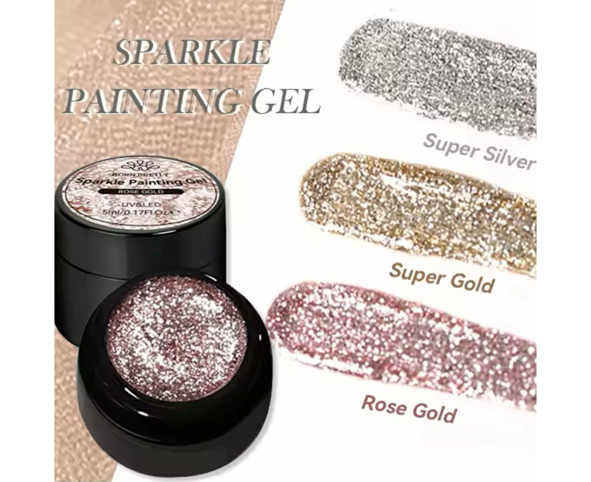 Sparkle Super Silver & Gold Painting Gel-Super Rose Gold