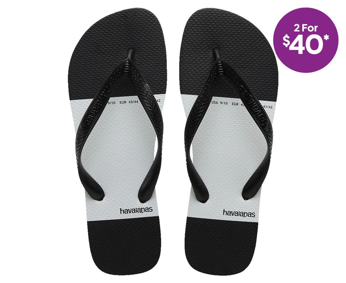 Havaianas Men's Top Block Thongs - Black/White