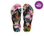 Havaianas Kids' Slim Floral Palm Thongs - Black