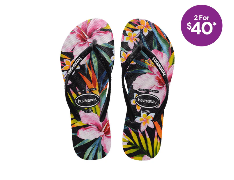 Havaianas Kids' Slim Floral Palm Thongs - Black