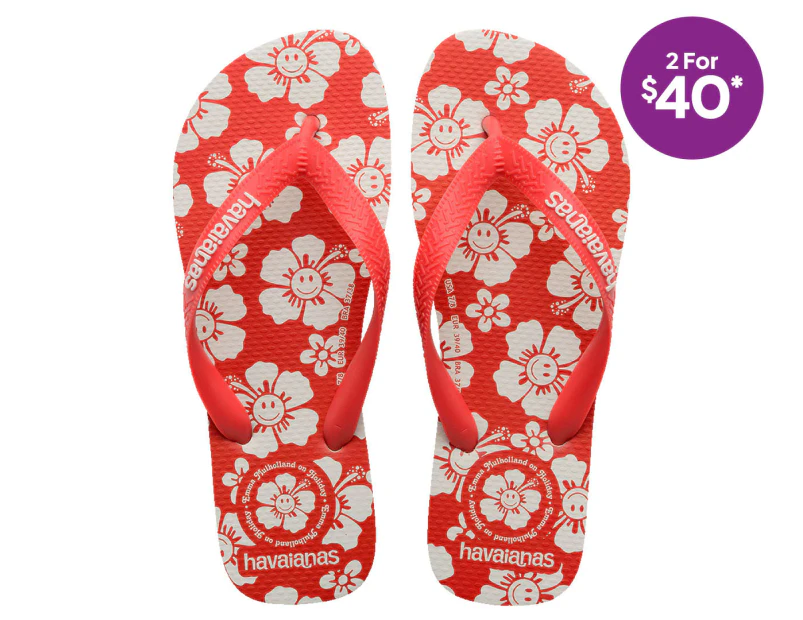 Havaianas Women's Top x Em Holiday Thongs - Red Happy Hawaii/White