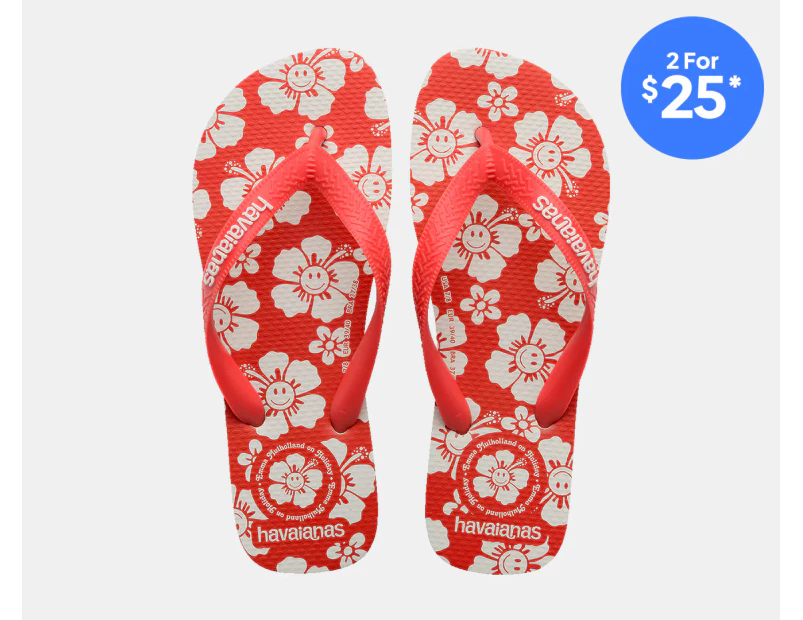 Havaianas Women's Top x Em Holiday Thongs - Red Happy Hawaii/White