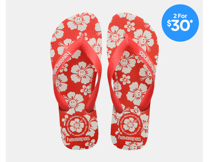 Havaianas Women's Top x Em Holiday Thongs - Red Happy Hawaii/White