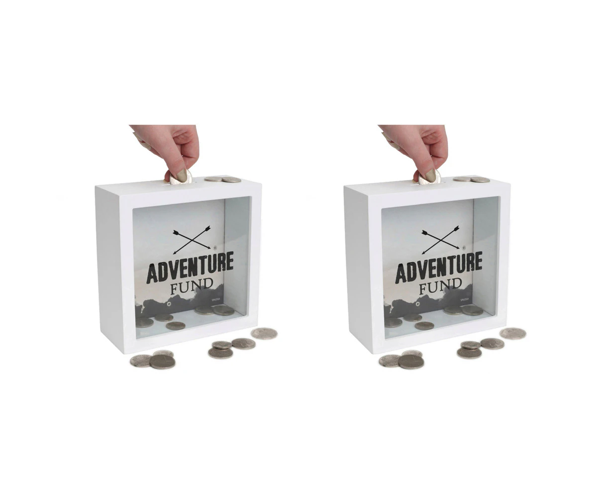 2x Splosh Wood Adventure Fund Savings Money Change Box 18x18cm Square White