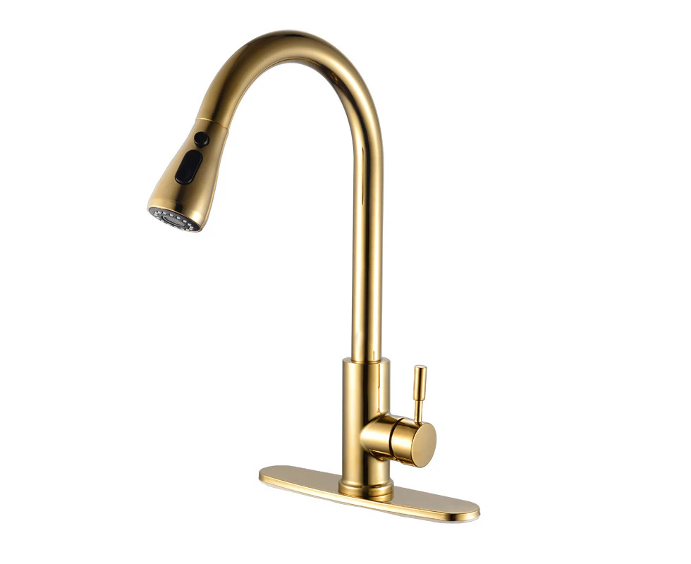 Brushed Gold Kitchen Faucet with Pull Down Sprayer Gold Kitchen Sink Faucet Stainless Steel Brass Copper Commercial RV