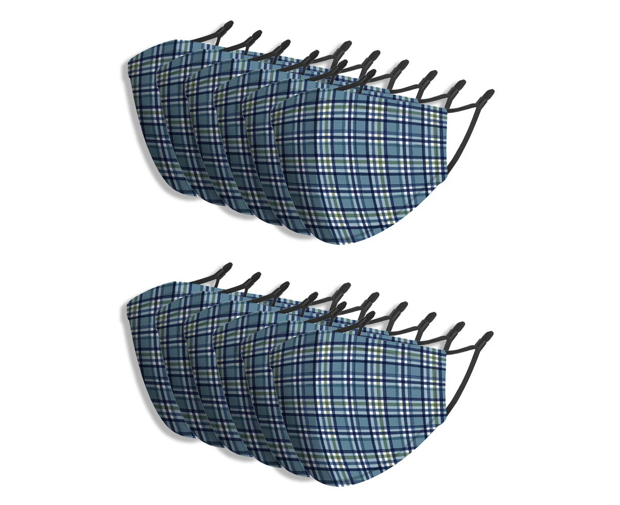 12x Splosh Adult Reusable Face Mask/Cover w/ Adjustable Strap 12y+ Plaid