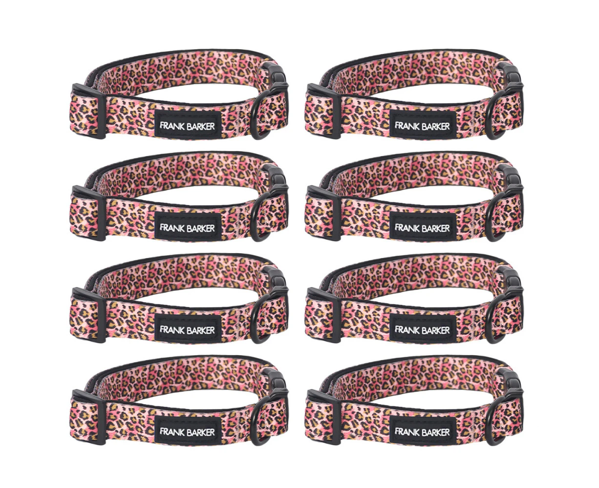 8x Frank Barker Leopard XS Adjustable Pet/Dog Neck Collar 19-28cm Pink/Brown