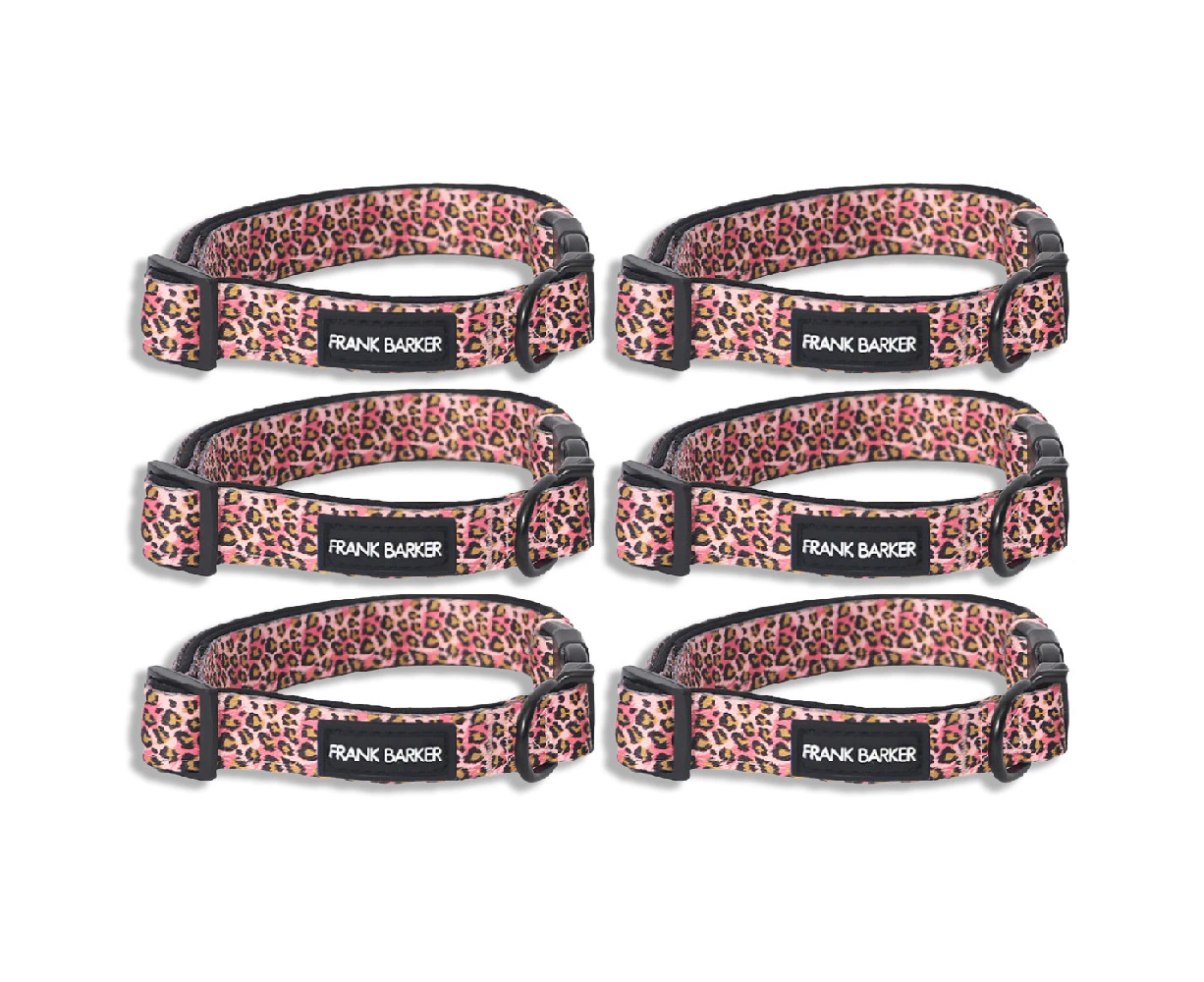 6x Frank Barker Leopard Medium Adjustable Pet/Dog Neck Collar 33-55cm Pink/Brown