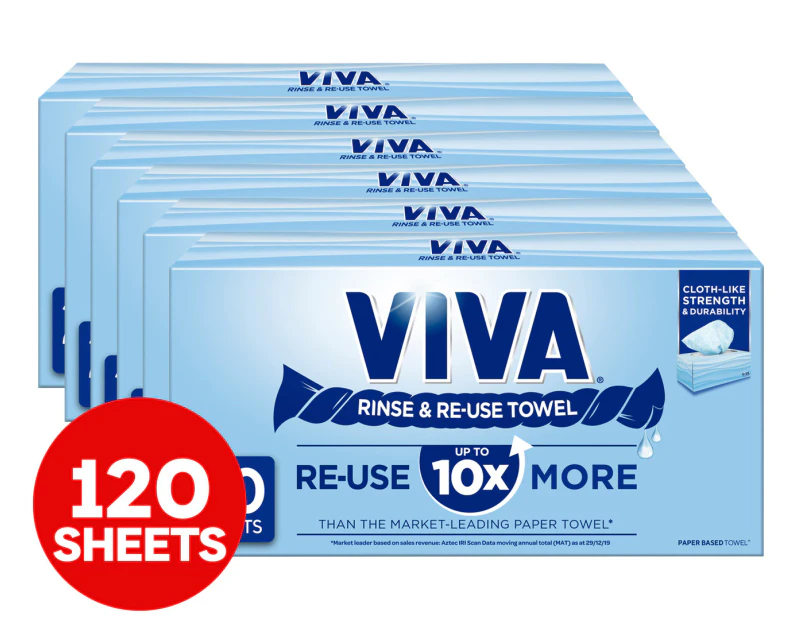 6 x 20pk Kleenex VIVA Rinse & Reuse Sheet Towels