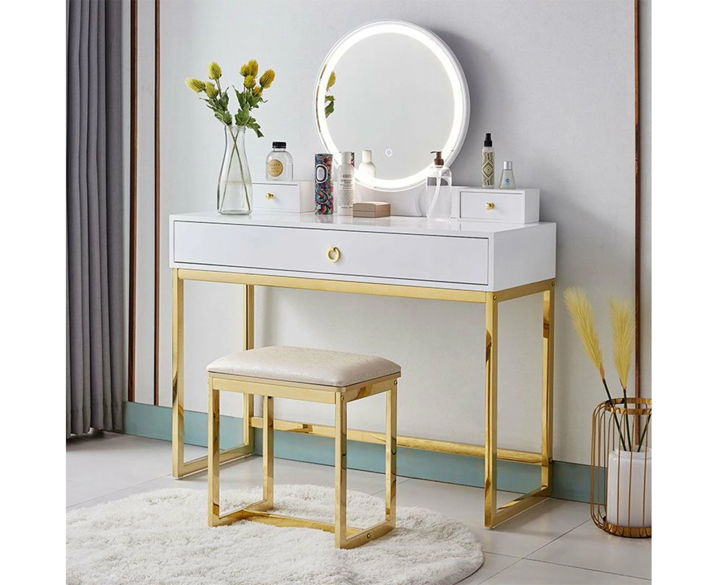 Modern Dressing Table with Adjustable LED Lights and Chair - 60x40cm