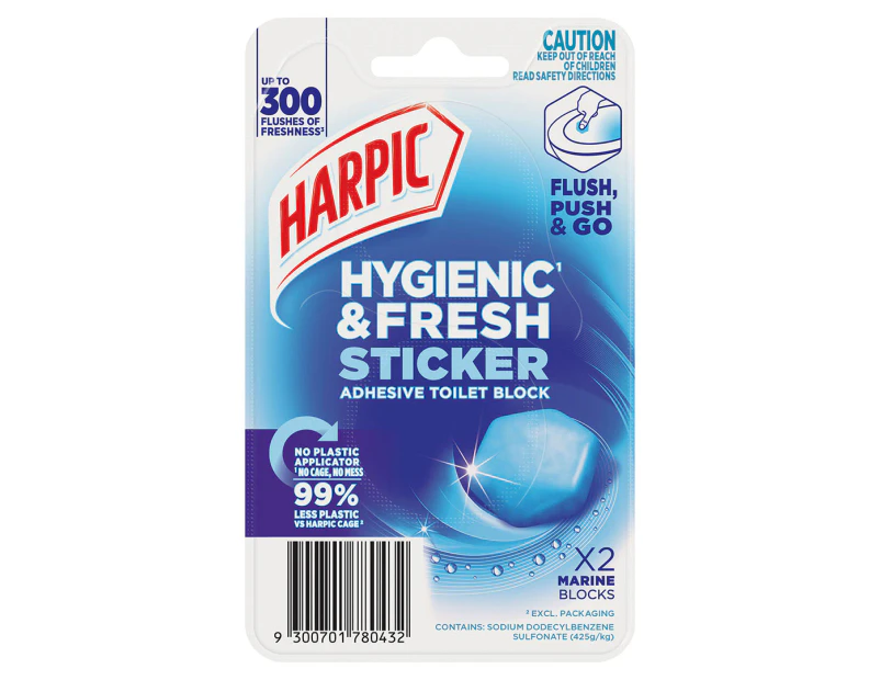 Harpic Hygienic & Fresh Sticker Adhesive Toilet Block Marine 2pk