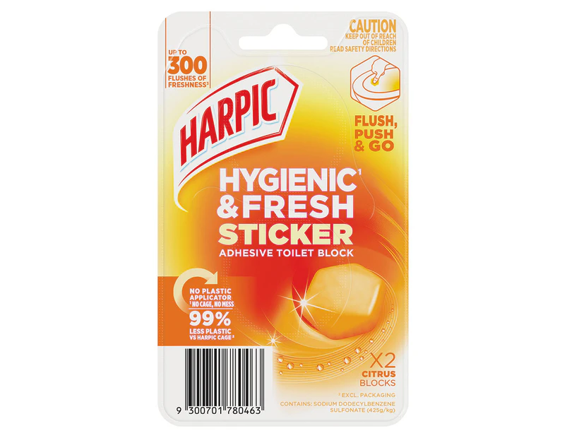 Harpic Hygienic & Fresh Sticker Adhesive Toilet Block Citrus 2pk