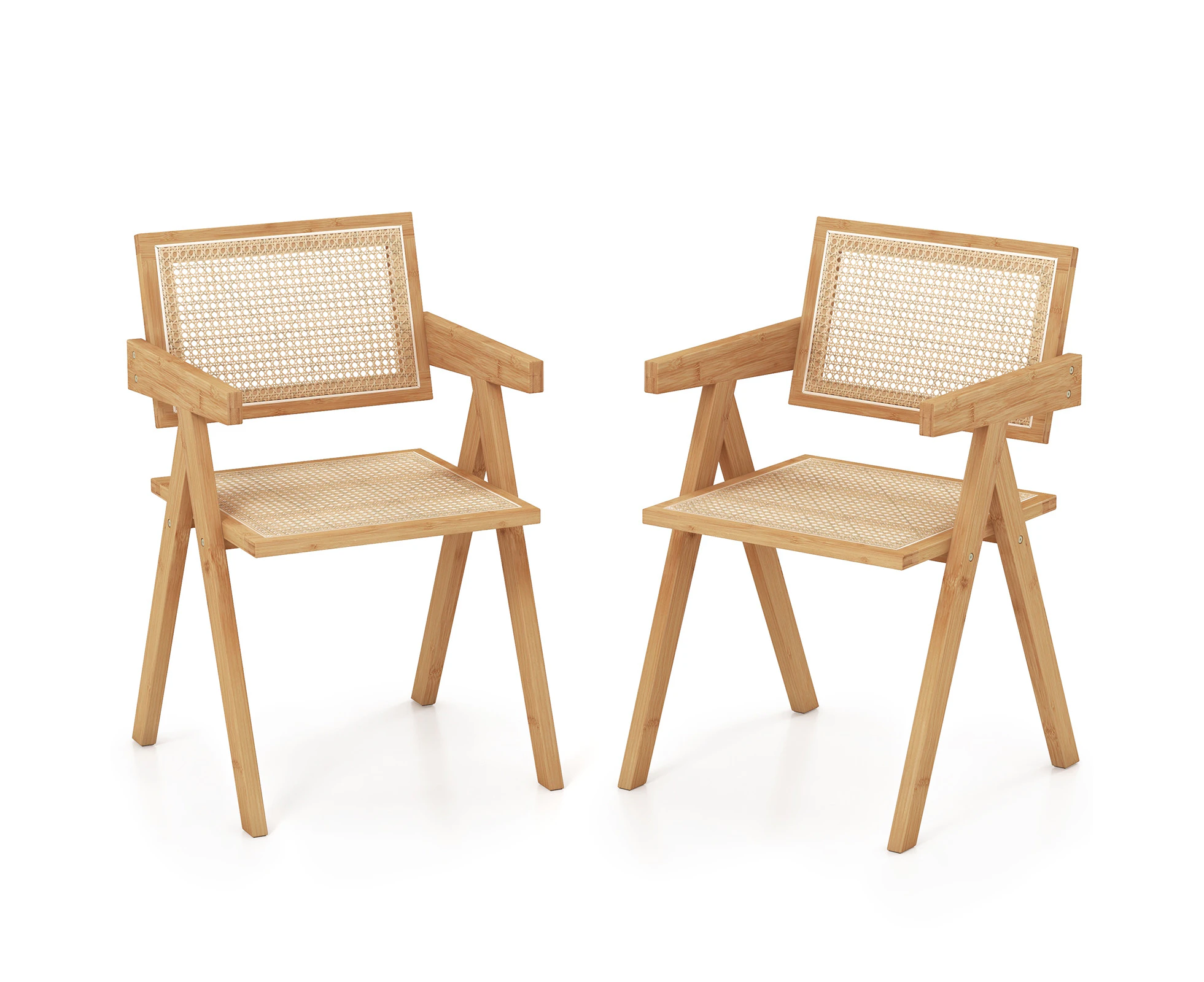 Giantex 2x Rattan Accent Chairs Modern Dining Chairs w/Wood Frame & Backrest Mid Century Armchairs Natural