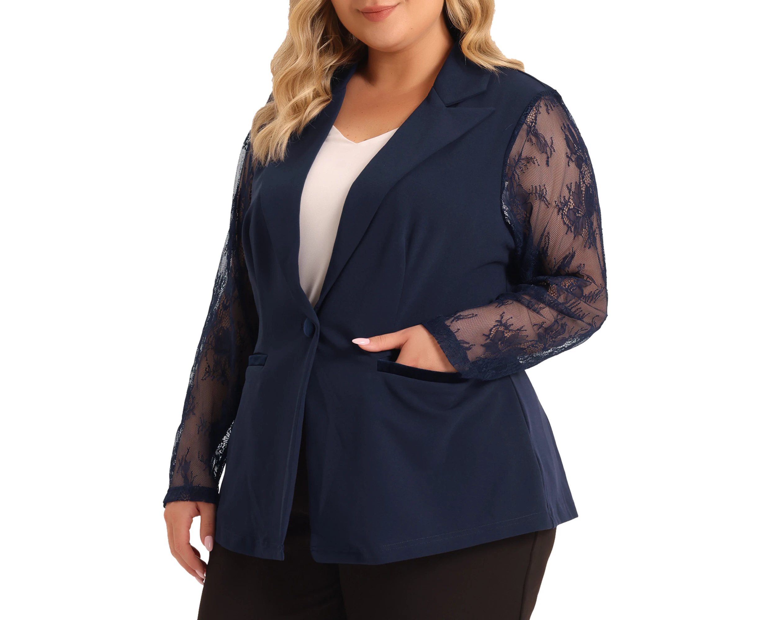 Agnes Orinda Notch Lapel Lace Front Blazer Jackets