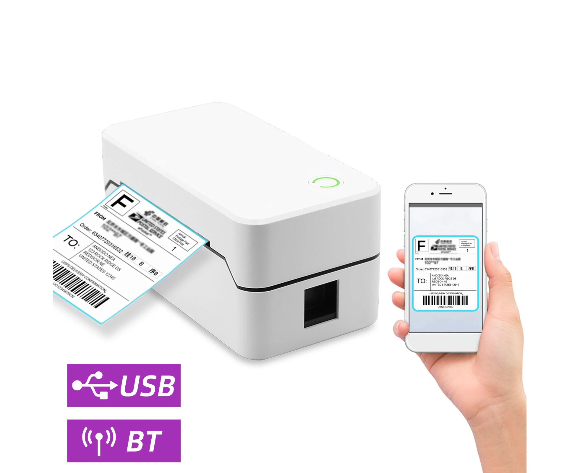 80mm USB Shippting Label Printer with Auto Cutter Desktop Direct Thermal Printing Wired Connection Support 1D 2D Barcode for Tags Business