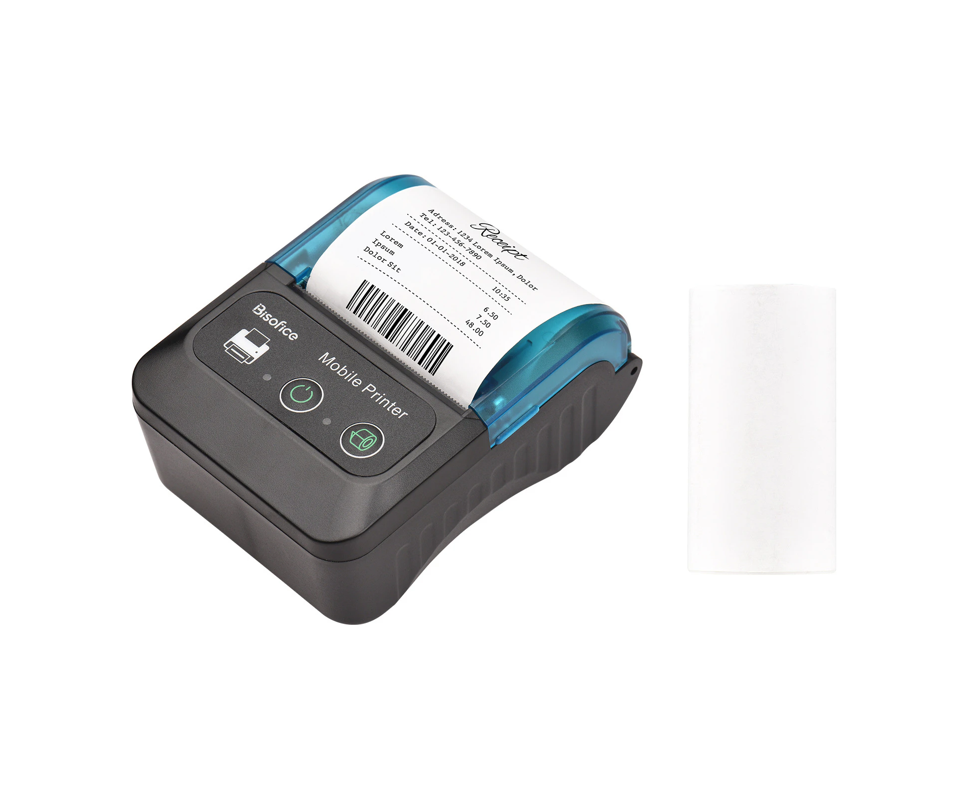 Bisofice Portable 58mm Receipt Thermal Printer 2 inches Mini Mobile Pocket Printers with 1 Thermal Paper Roll USB&Wireless BT Connection Compatible