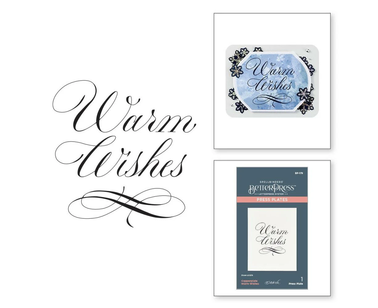 Spellbinders BetterPress Press Plate By Paul Antonio Copperplate Warm Wishes*